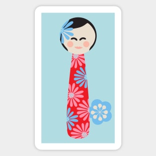 JAPANESE KOKESHI DOLL Flowers Bright Red Blue Pink - UnBlink Studio by Jackie Tahara Sticker